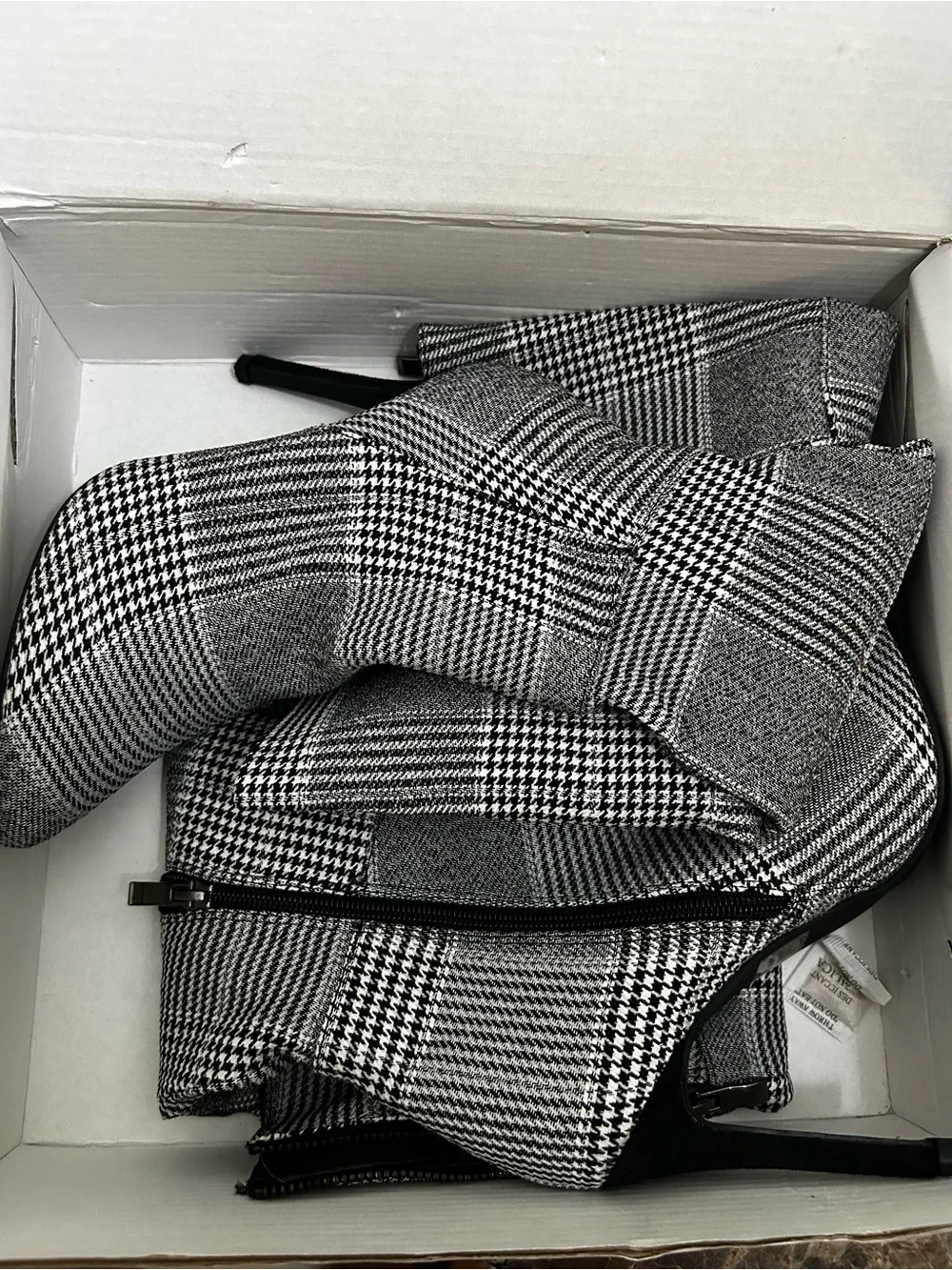 Black & White Houndstooth Knee Boots